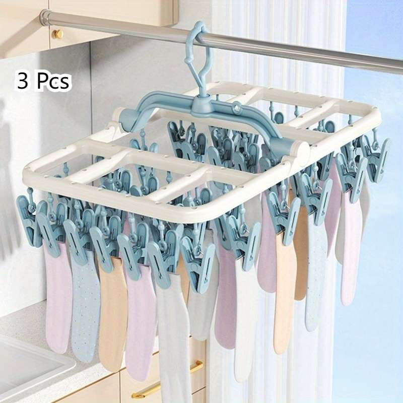 Clothes Rack 3Pack Light Blue 40 Clips
