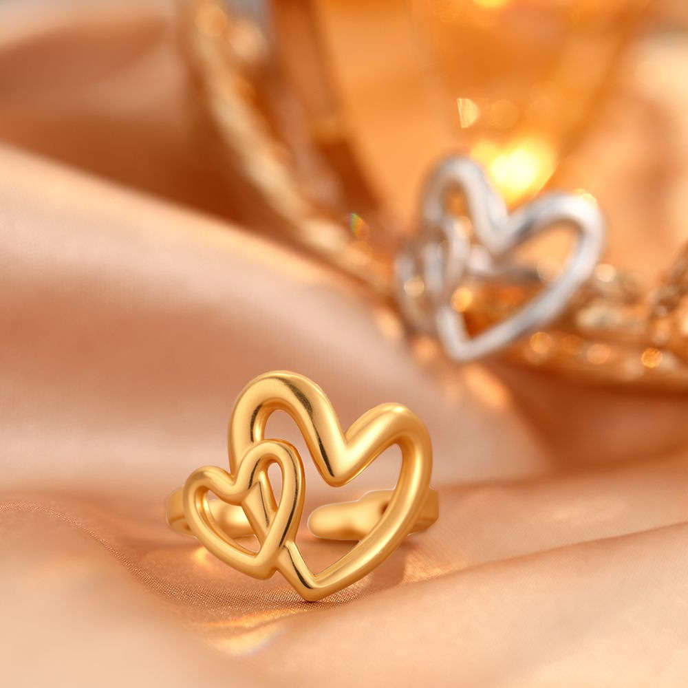 Elegant Heart Comfort Fit Stackable Ring Color Golden