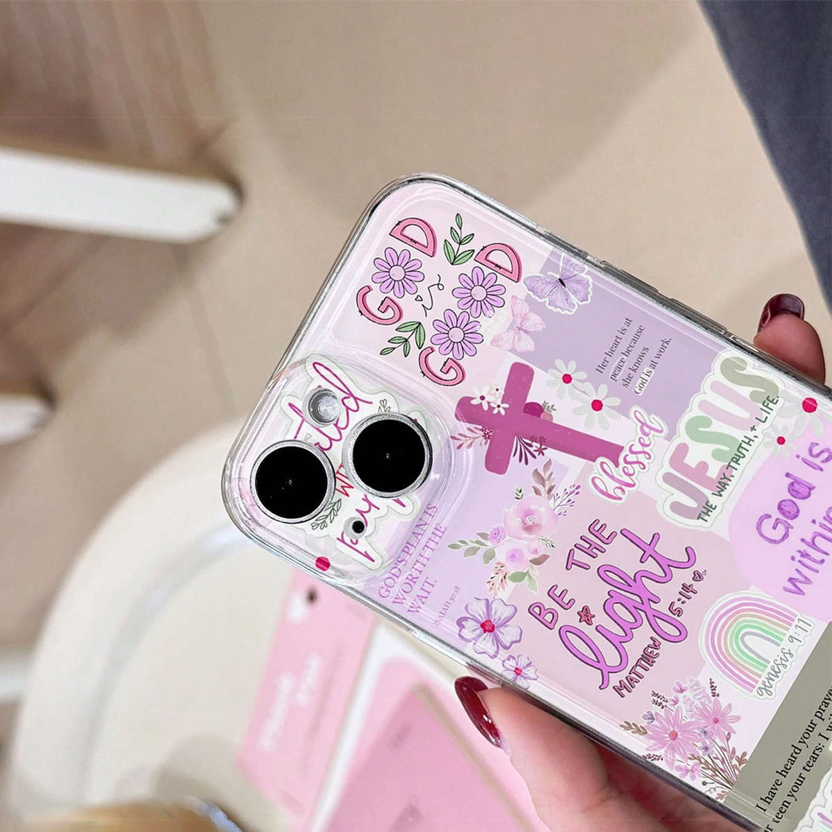 1Pc Transparent For iPhone 15 Jesus Slogan Phone Case