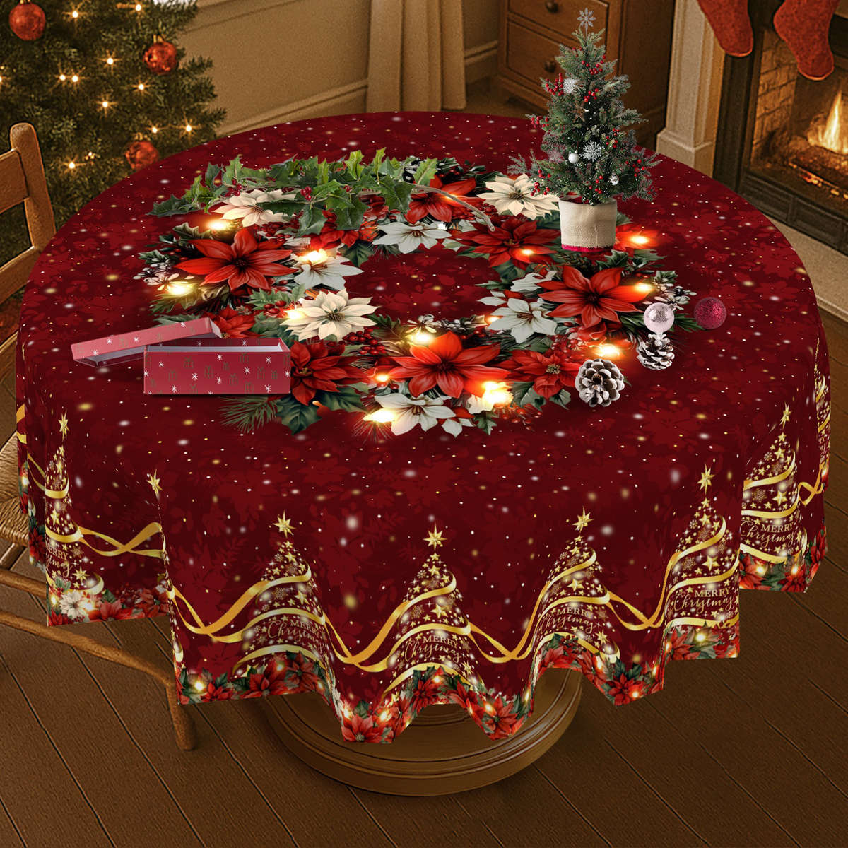 Christmas Tablecloth Size 150X150Cm  Round