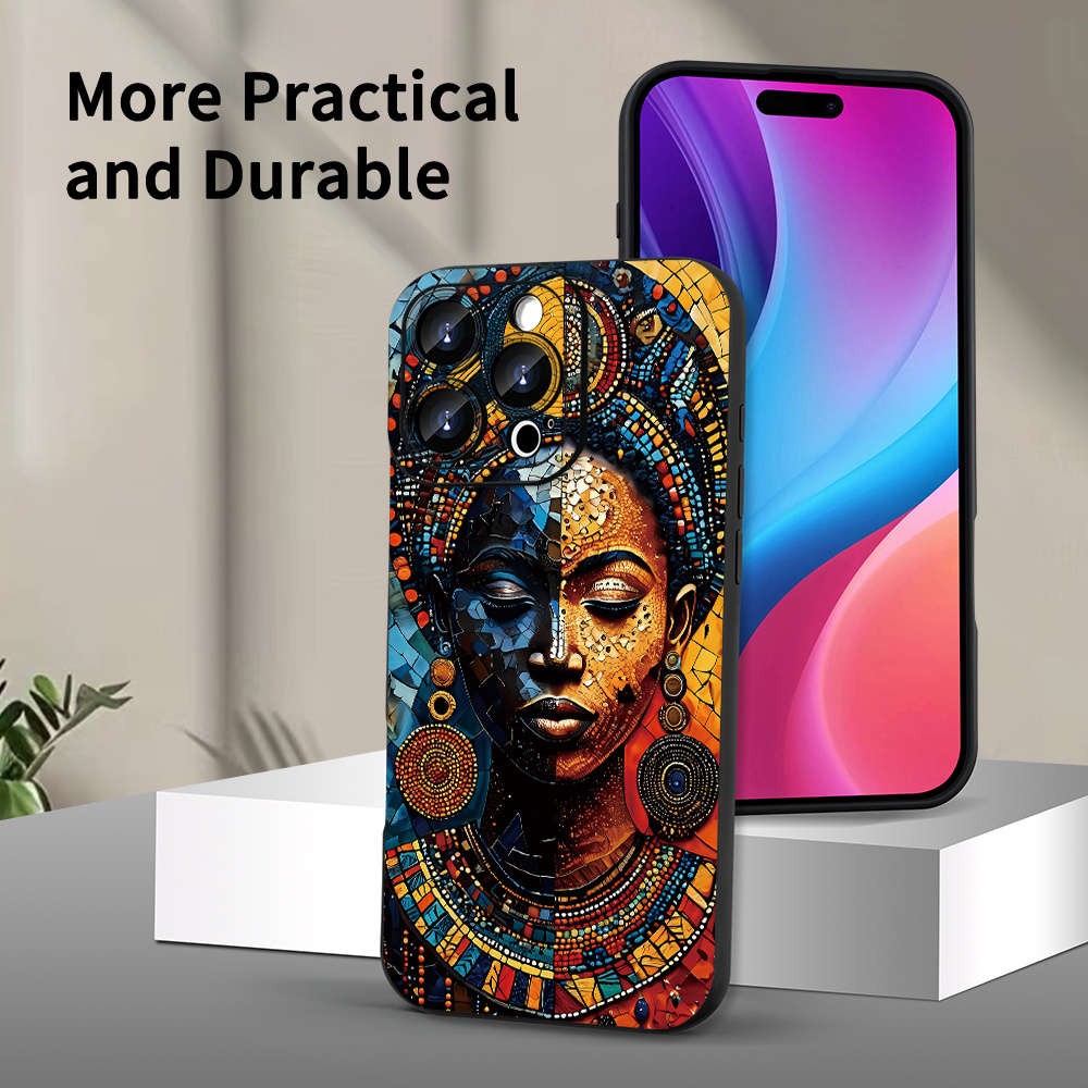1Pc Black For iPhone 15 Plus African Girl Pattern Phone Case