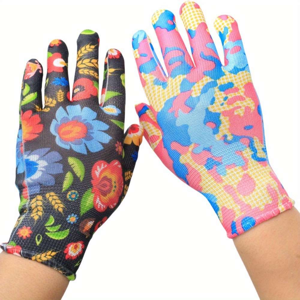 5 Pairs Flower Leopard Texture Size L Household Cleaning Gloves