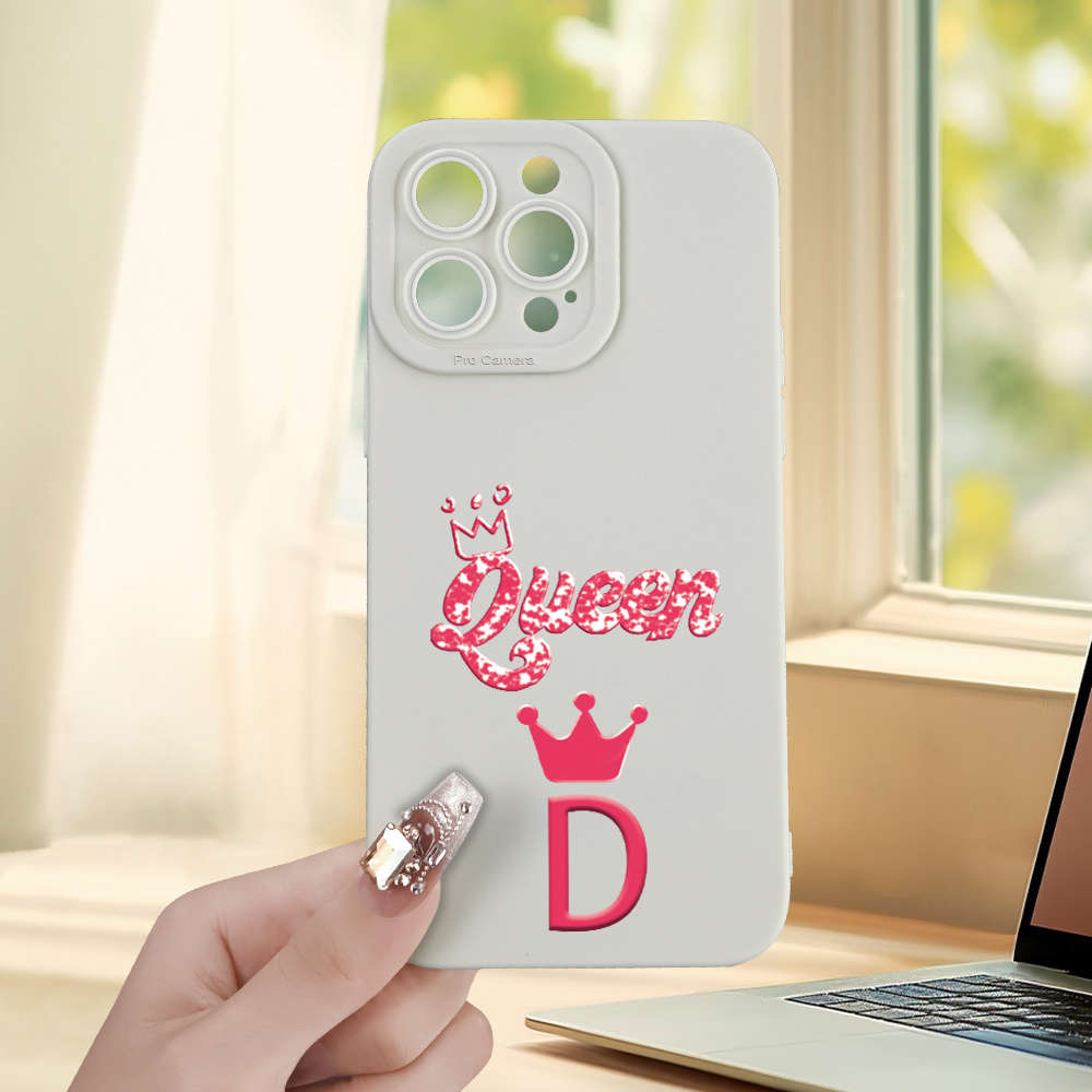 1Pc Ivory White For iPhone 14 Plus Letter D Design Phone Case