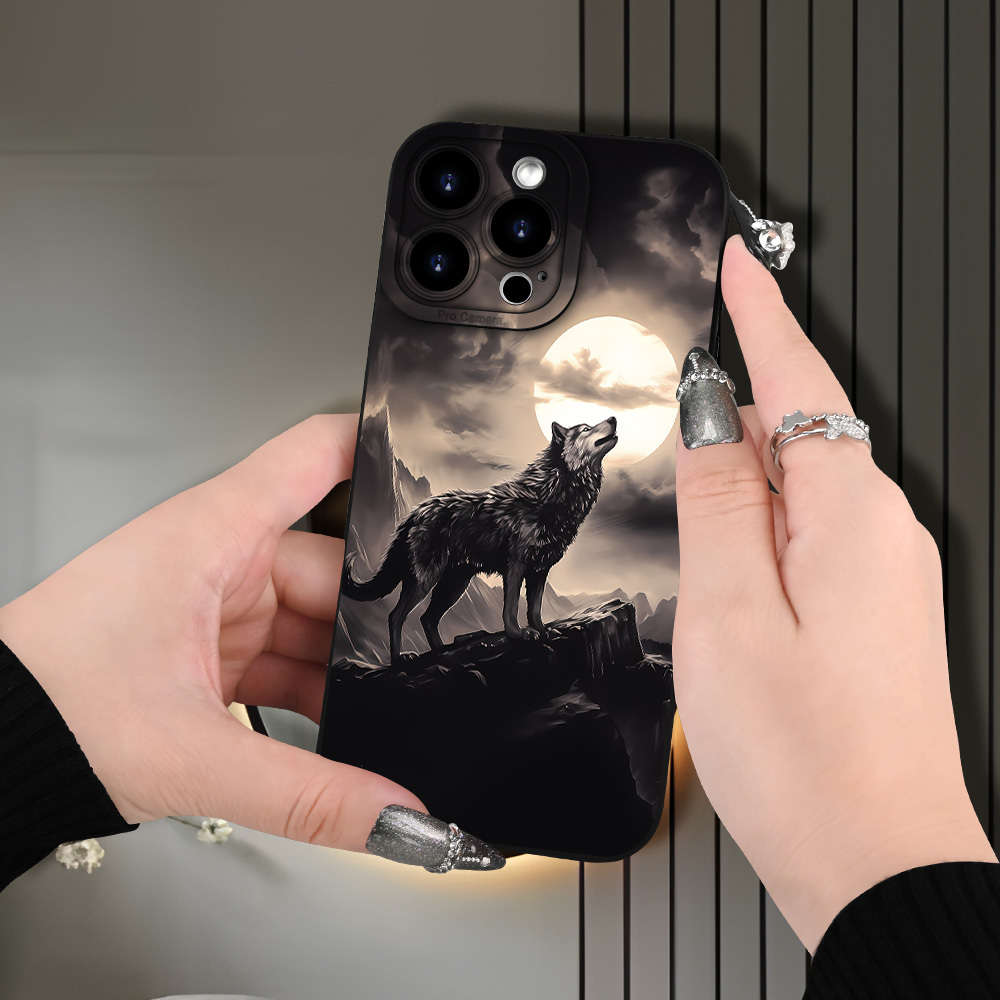 1Pc Black For iPhone 7 Plus 8 Plus Wolf Howl Pattern Phone Case