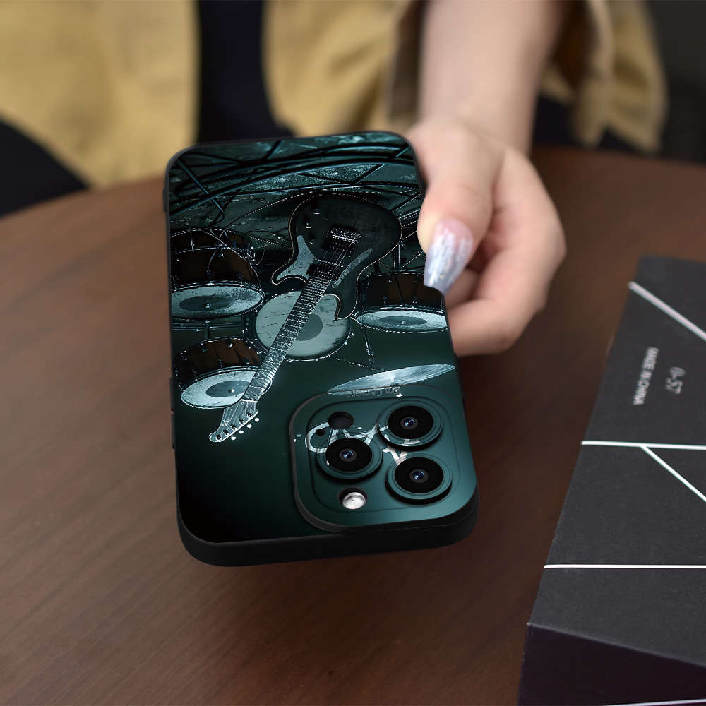 1Pc Black For iPhone 14 Plus Guitar With Drum Phone Case