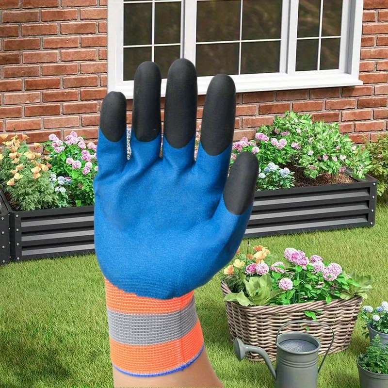 2 Pairs Black Finger Thickening Blue Base Multi Purpose Work Gloves