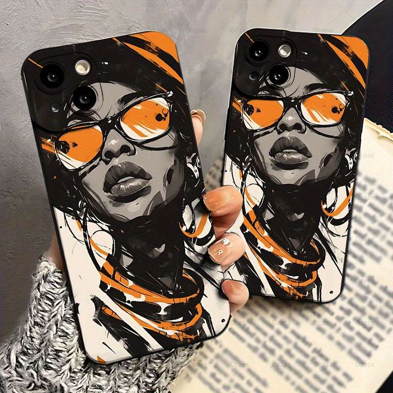 1Pc Black For iPhone 16 Angel Eyes African Women Phone Casee