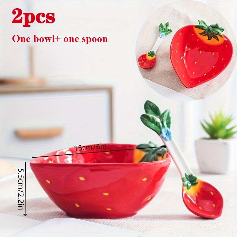 Bowl Color 2Pcssetstrawberry Bowl  Soup Spoon