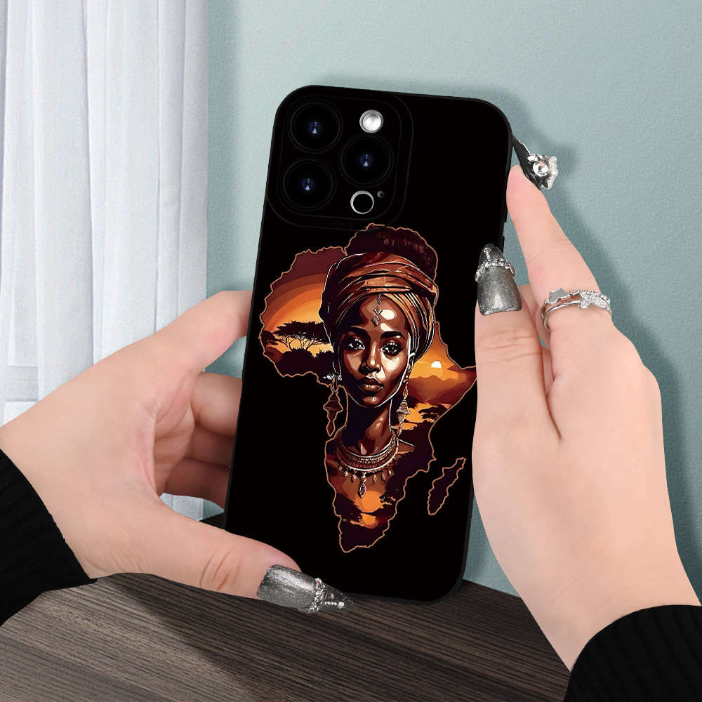 1Pc Black For iPhone 16 Plus Africa Map Print Phone Case