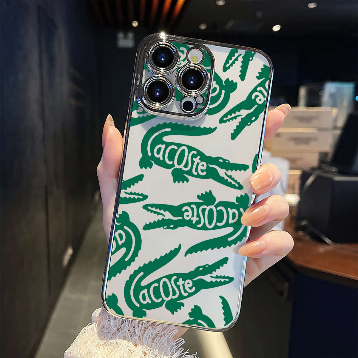 1Pc Transparent Silvery For iPhone 11 Pro Crocodile Pattern Phone Case