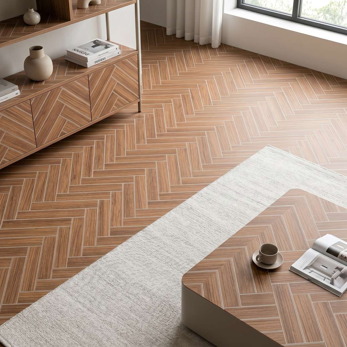 Self Adhesive Floor Stickers Herringbone Pattern Floor 30*200Cm