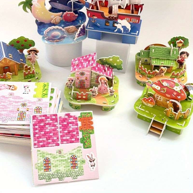 3D Building Model Puzzle Set Color Multicolour Quantity 4Pcs