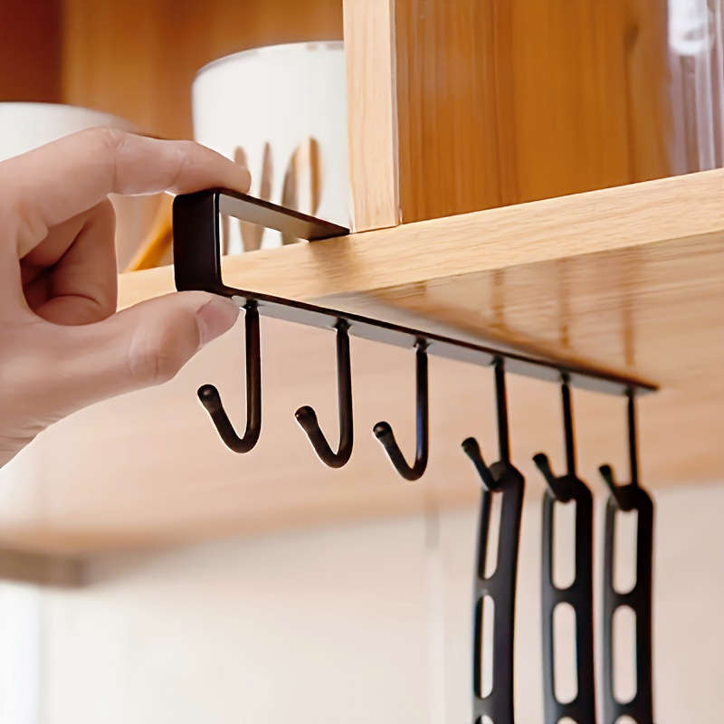 Kitchen Storage Rack With 6 Hooks Wall Mounted Non Slip color Black
