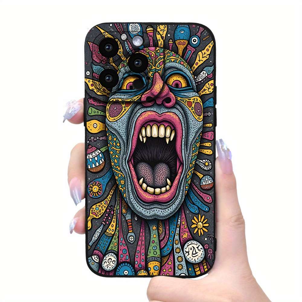 1Pc Black For iPhone 15 Colorful Mask Phone Case