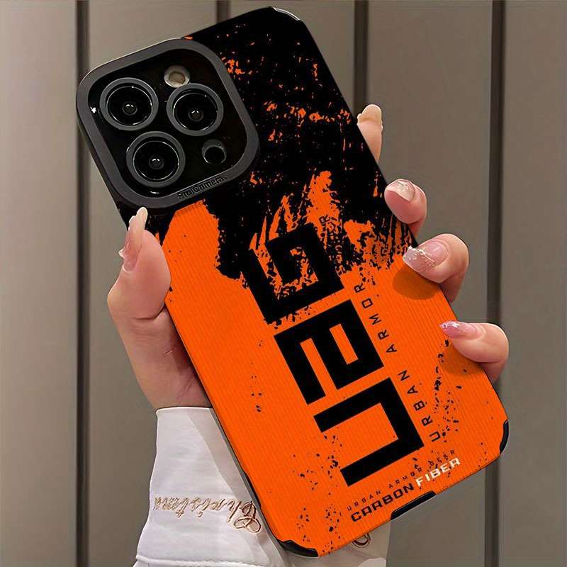 1Pc Mixed Color  For iPhone 15 Black Text Design Phone Case