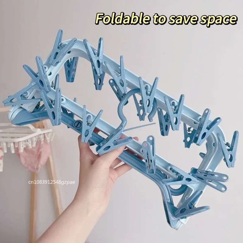 Clothes Rack Blue Storage 32Clips