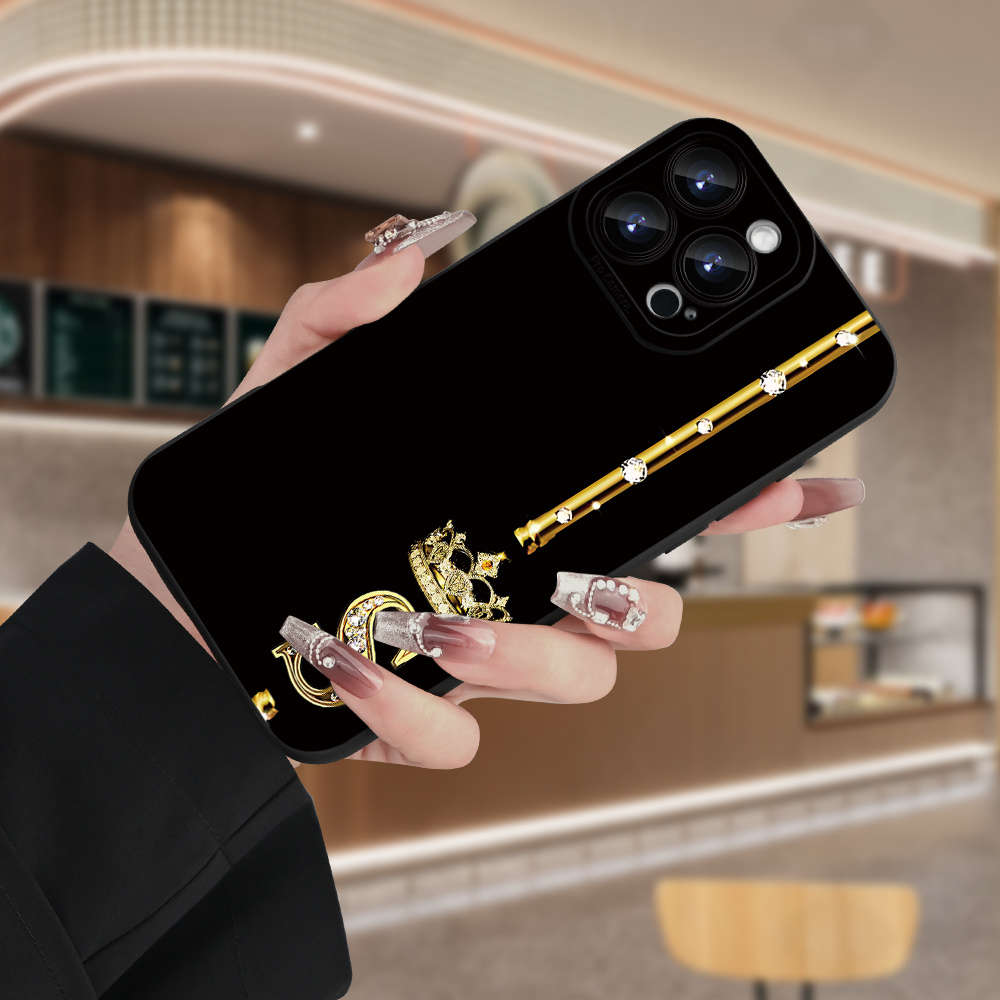 1Pc Black For iPhone 16 Pro Crown Diamond Letter S Phone Case