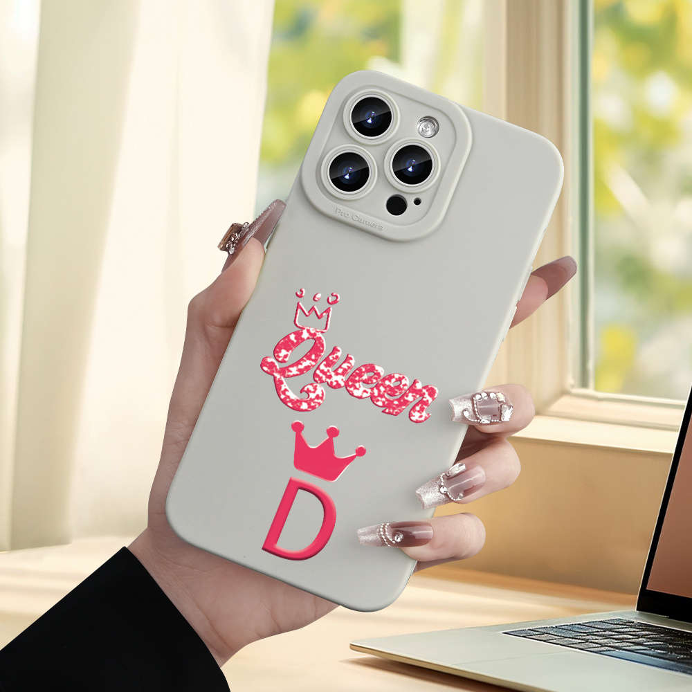 1Pc Ivory White For iPhone 14 Plus Letter D Design Phone Case