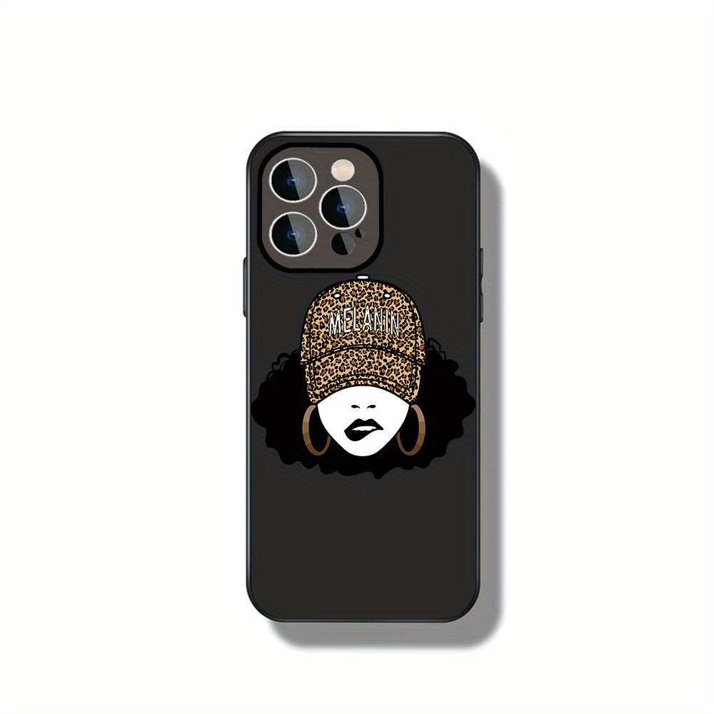 1Pc Black For iPhone 16 Pro Melanin And Leopard Print Phone Case