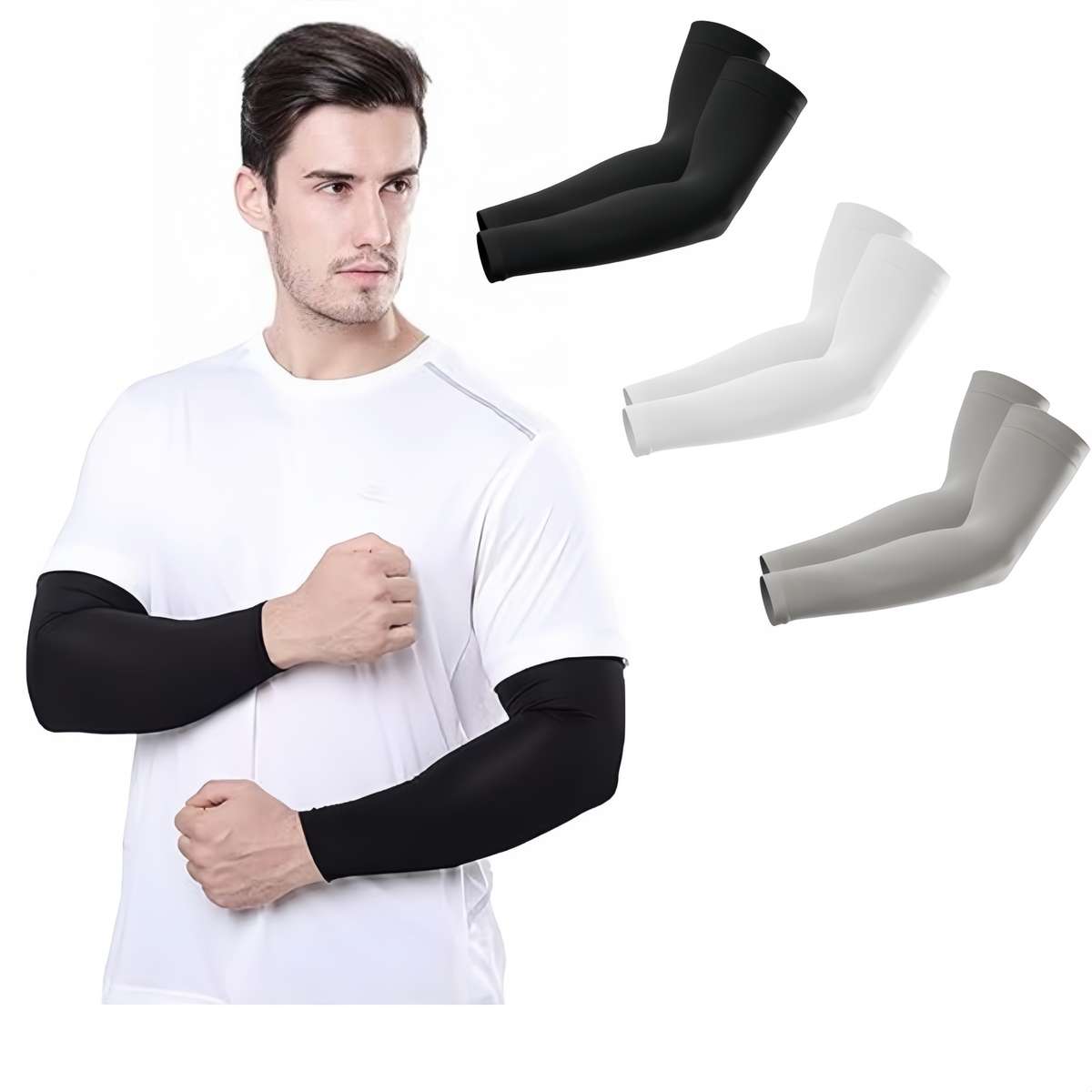 Sunscreen Sleeves Color 3 Pairs 2 Black 1 White