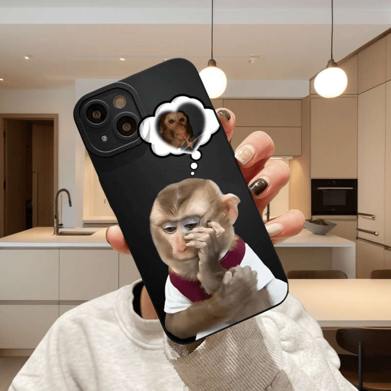 1Pc Black For iPhone 14 Funny Monkey Phone Case