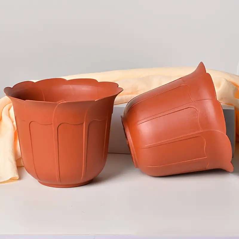 Flowerpot  1Pcmodel Brick-Red Fluted Flower Pot