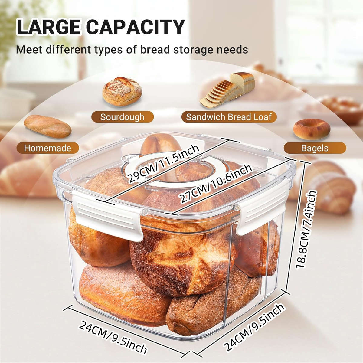 Antibacterial Box Large Capacity Portable Sealed Bread Storage Container 1Pc