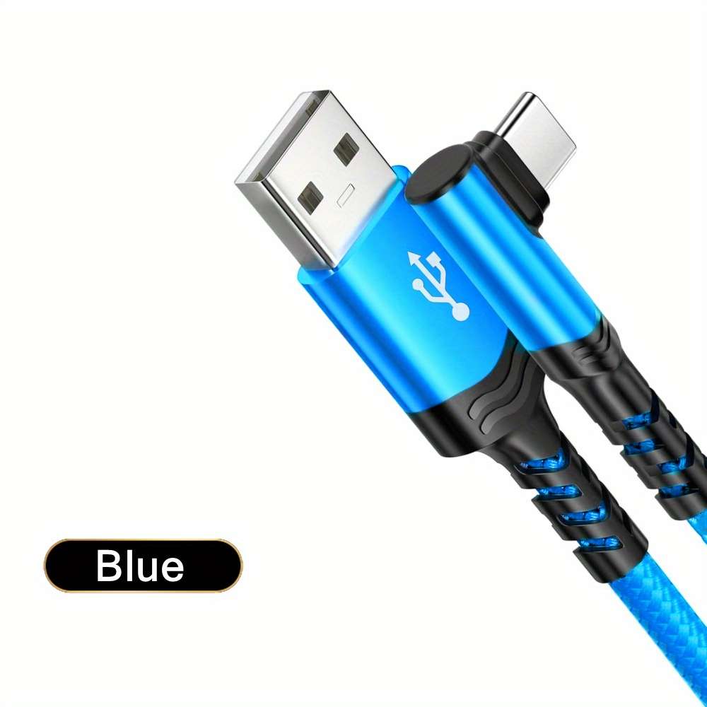1pc Type C Charger Fast Charging 100cm Right Angle USB to USB C Cable Braided USBC Charger for