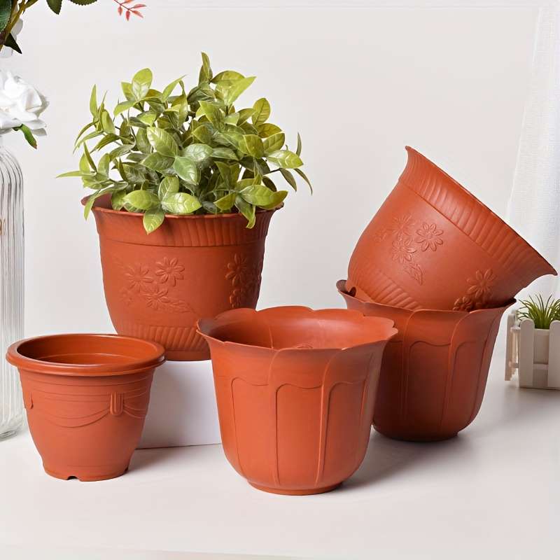 Flowerpot  1Pcmodel Brick-Red Fluted Flower Pot