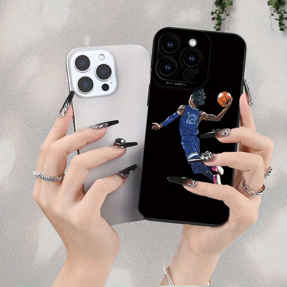1Pc Black For iPhone 14 Plus Basketball Star Printed Phone Case