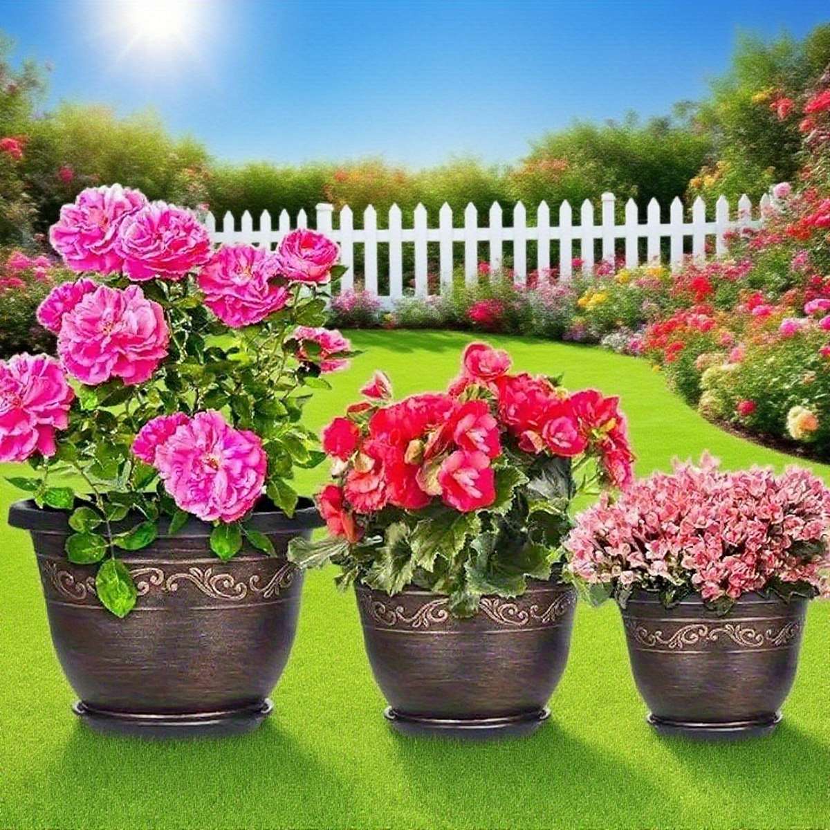 6Pcs Weather Resistant Lightweight Resin Vintage Planter Set Aesthetic Design
