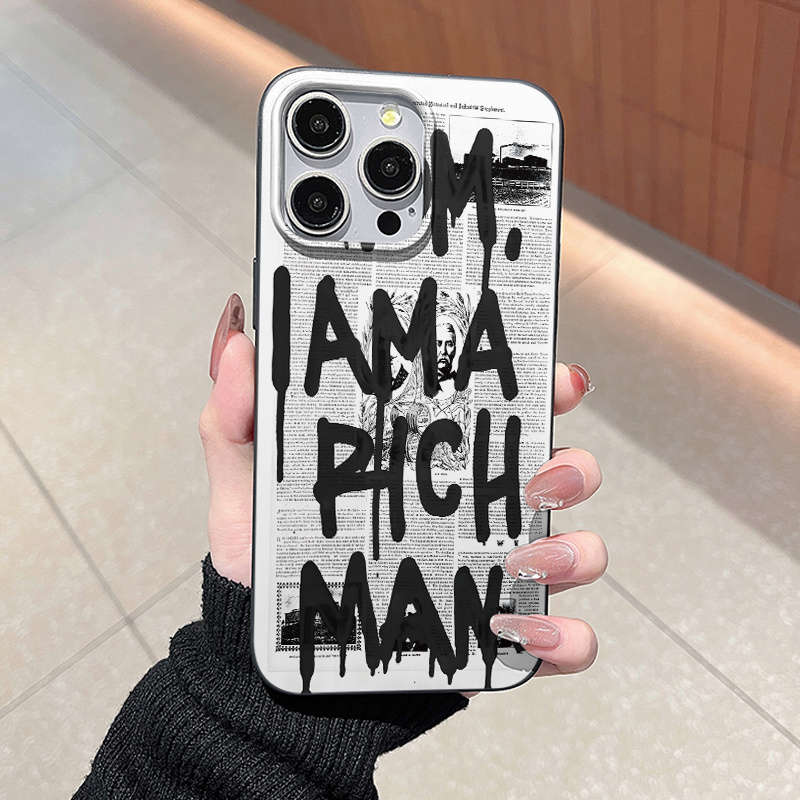 1Pc Black For iPhone 13 Pro Max Newspaper Style Phone Case