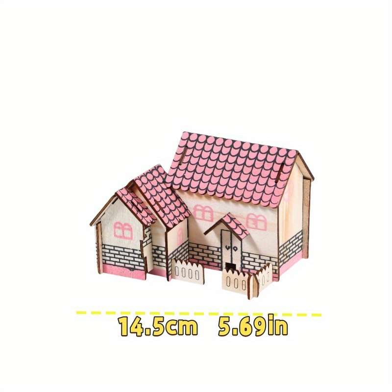 3D Building Model Puzzle Set Style Pink House