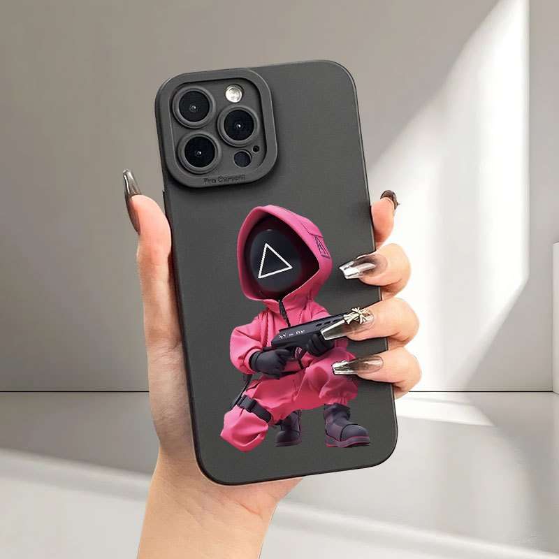 1Pc Black For iPhone 16 Plus Ink Game Triangle Pattern Phone Case