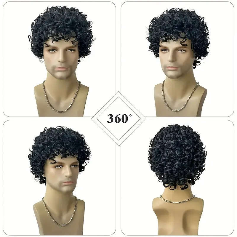 Black Mens Wigs Hair Length 25.4Cm