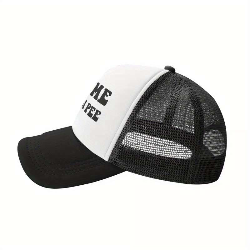 1pc Kiss Me Where I Pee Adjustable Breathable Baseball Cap Black with White Front Panel Polyes