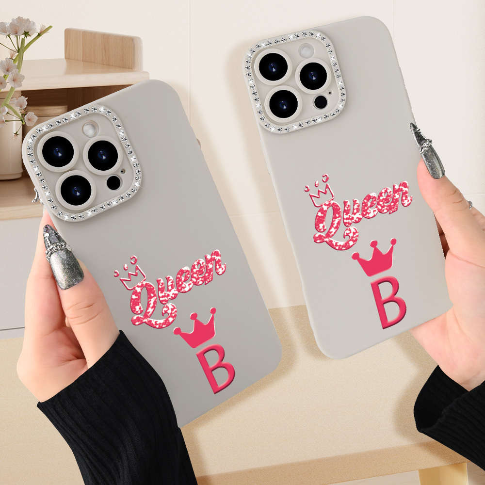 1Pc Ivory White For iPhone 14 Plus Letter B Print Phone Case