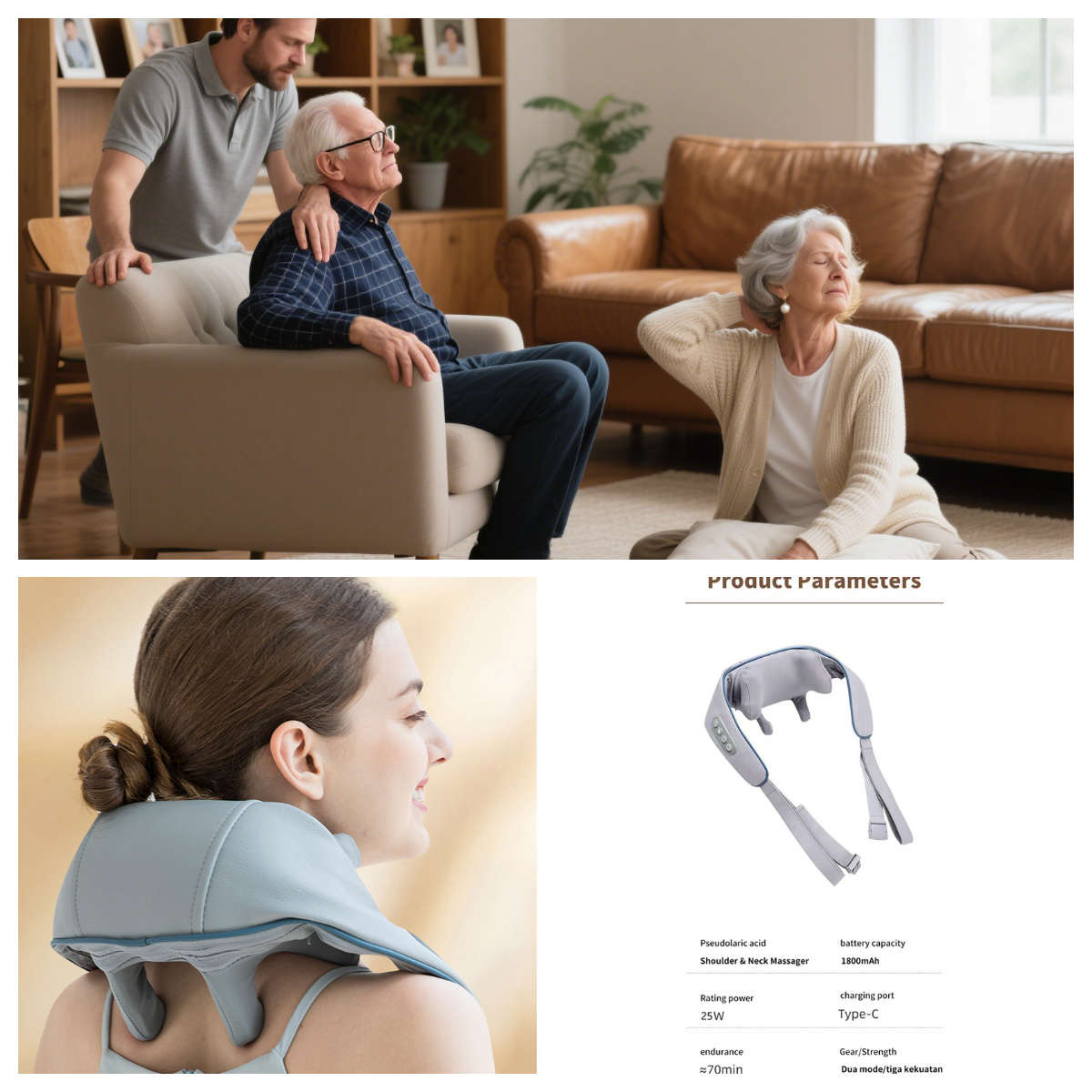 Portable 3D Heating Massage Shawl With Acupoint Low Voltage