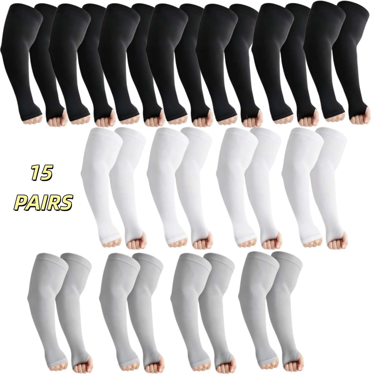 Sunscreen Sleeves Color 15 Pairs 5 Black 5 White 5 Gray