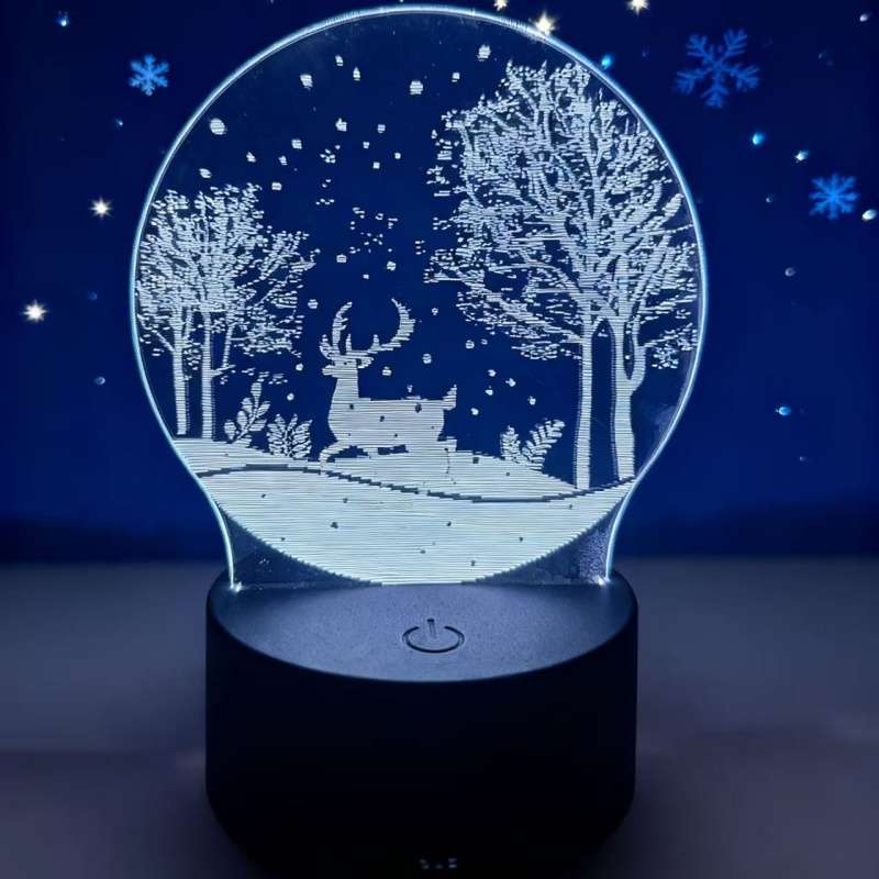 Dreamy Glow Premium Winter Deer Snowy Forest Night Light White