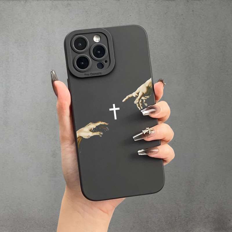 1Pc Beige For iPhone 16 Pro Max Two Finger Crosses Phone Case