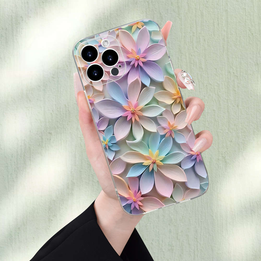 1Pc Transparent For iPhone 14 Pro Beautiful Flower Phone Case