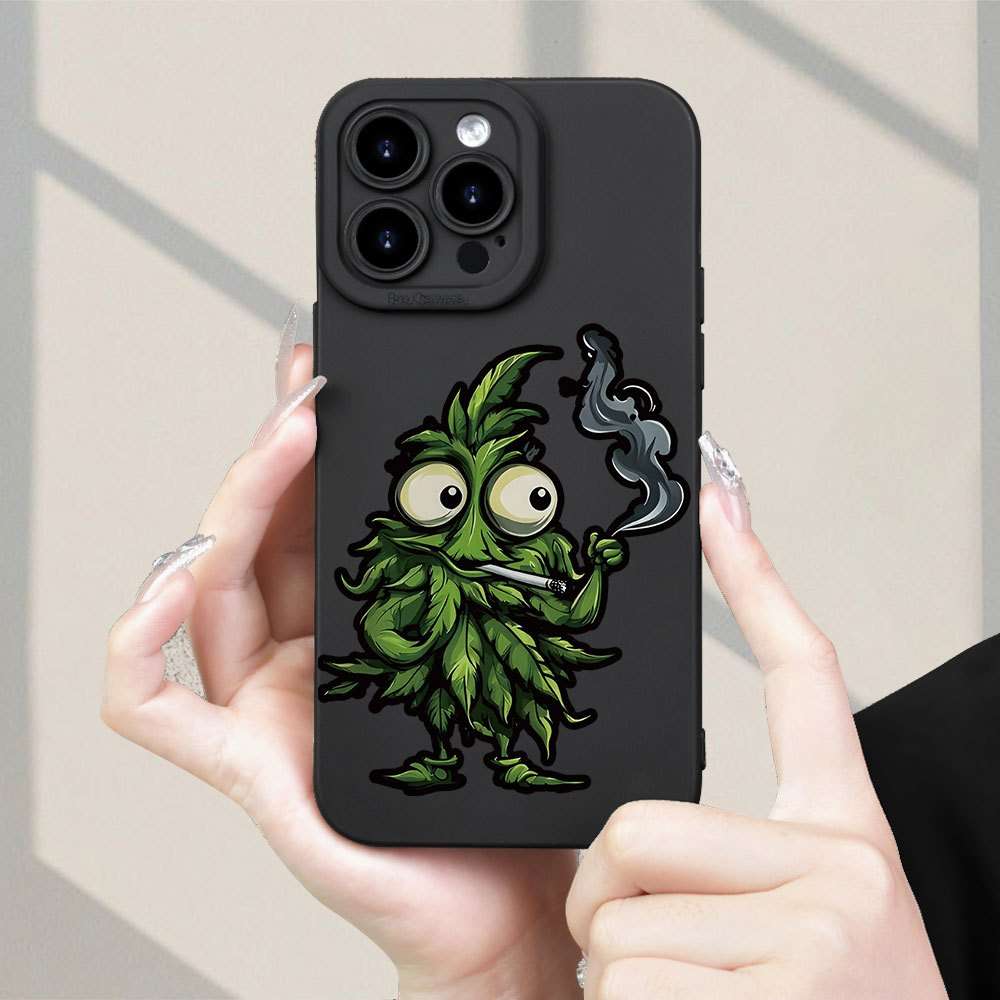 1Pc Black For iPhone 11 Cartoon Marijuana Leaves Phone Case