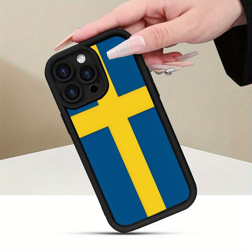 1Pc Black For iPhone SE Swedish Flag Design Phone Case