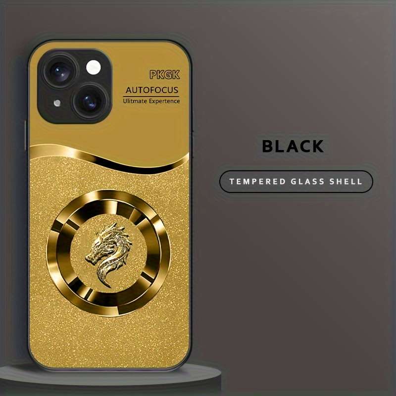 1Pc Golden For iPhone 14 Small Round Dragon Phone Case