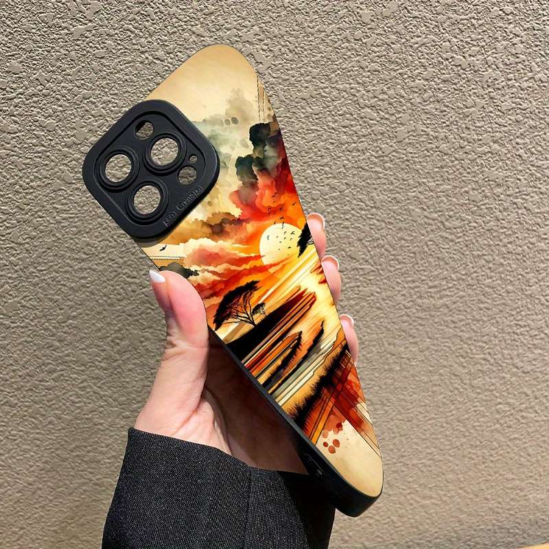 1Pc Mixed Color For iPhone 14 Pro African Savanna Sunset Scenery Phone Case