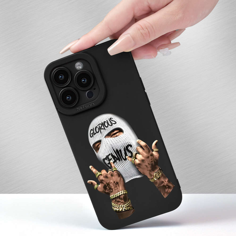 1Pc Black For iPhone 16 Plus Masked Bandit Print Phone Case