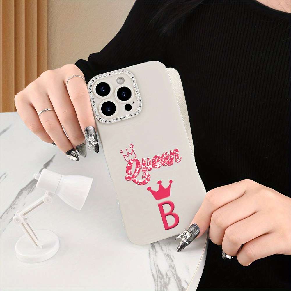 1Pc Ivory White For iPhone 14 Plus Letter B Print Phone Case