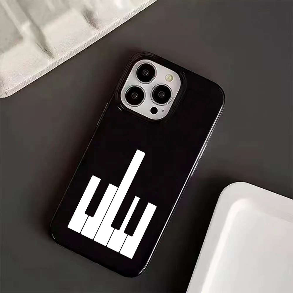 1Pc Black For iPhone 14 Piano Key Pattern Phone Case