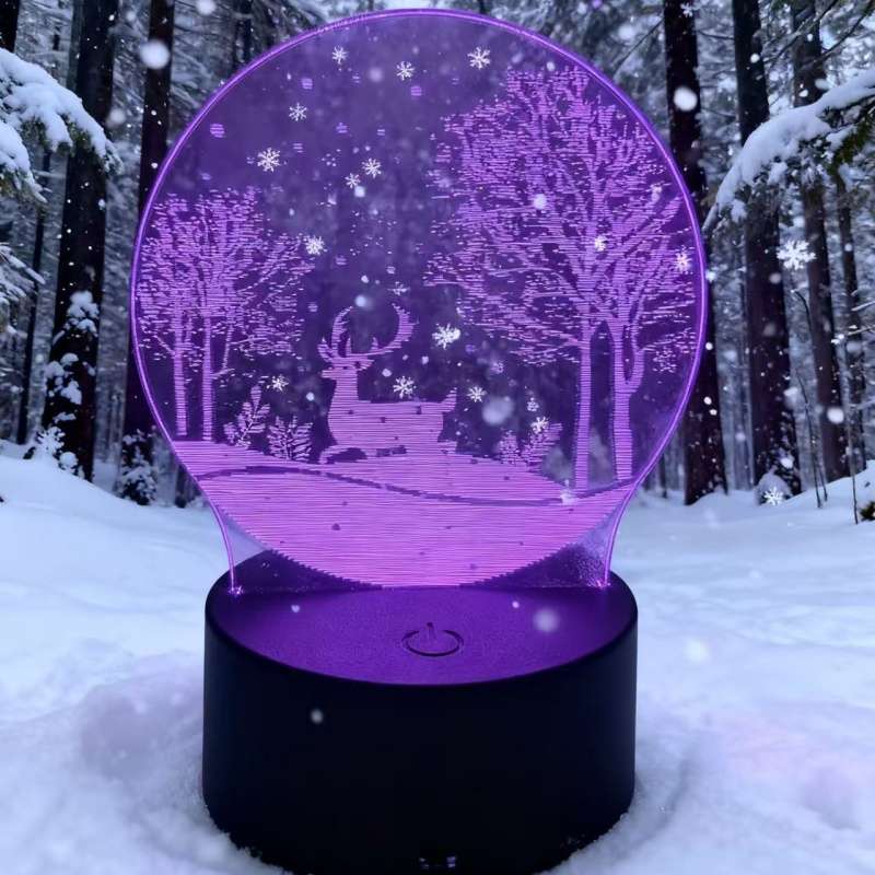Dreamy Glow Premium Winter Deer Snowy Forest Night Light White